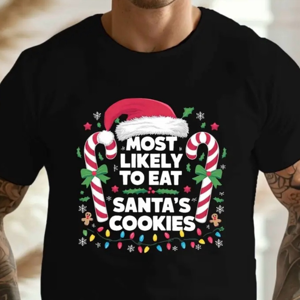 Christmas Cookie Funny T-Shirt with Santa Hat and Candy Canes NWOT